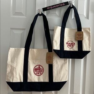 NWT Trader Joe’s Reusable Viral Large and Mini Canvas Tote Bag Set in Blue